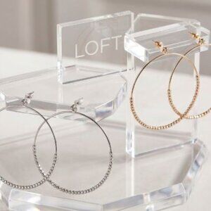 Ann Taylo LOFT Shimmer Hoop Drop Earrings  NWT $24.5  Set 2 silver GOld
